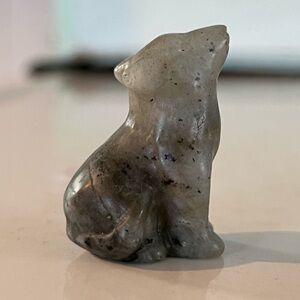 Hand Carved Labradorite Crystal Wolf